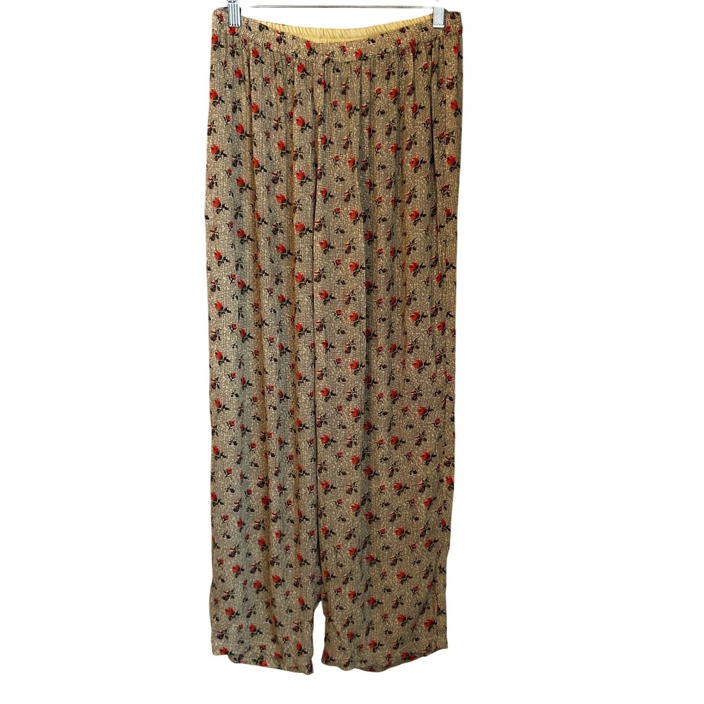 April Cornell Vintage Womens Size S Pull On Floral Rose Print Wide Leg Pants